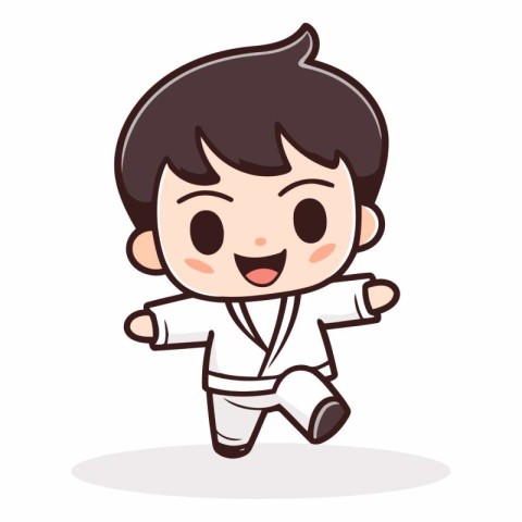 Karate boy cartoon character vector illustration. Cartoon karate