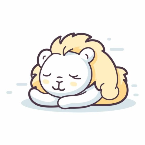 Cute little lion sleeping on the ground in cartoon style.