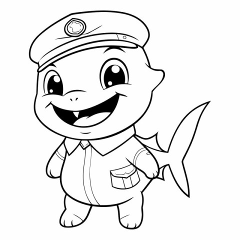 Illustration of a Cute Fish Captain Cartoon Character Coloring B