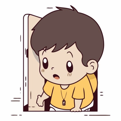 Boy in front of the mirror in cartoon style.