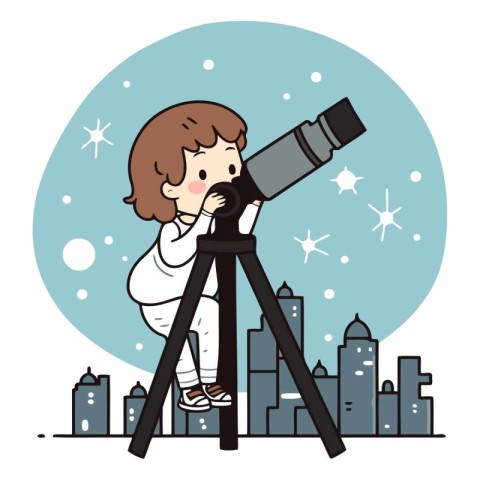 Boy using a telescope to look at the city.