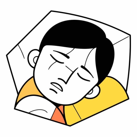 Illustration of a man sleeping in a box on a white background