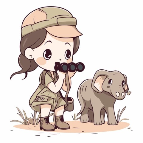 Illustration of a Little Girl Wearing a Army Uniform with a Elep