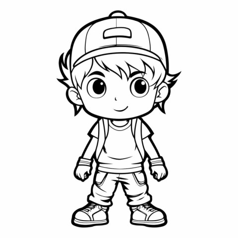 Black and White Cartoon Illustration of Cute Baby Boy Character