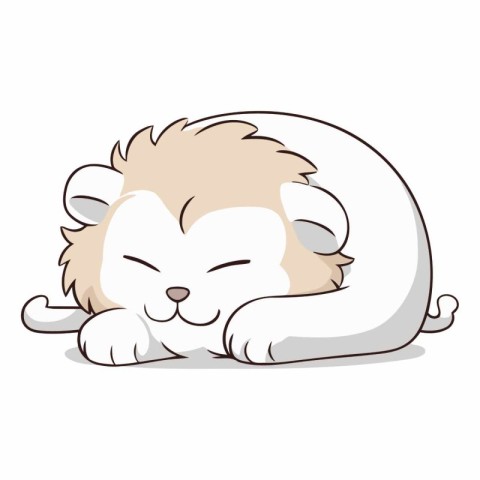 Cute little lion sleeping on white background. Vector cartoon il