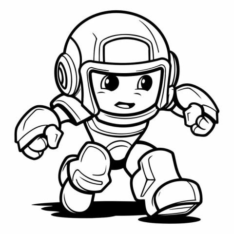 Astronaut running - Black and White Cartoon Illustration. Vector