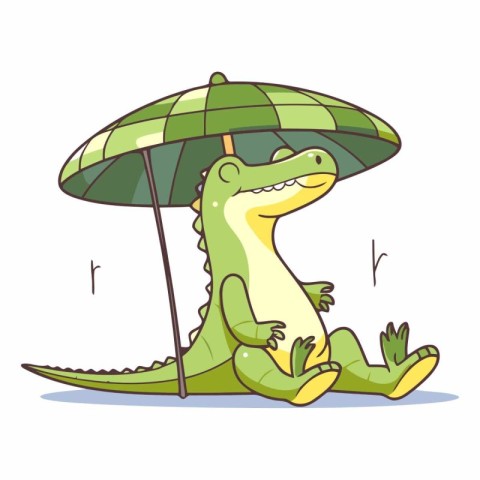 Cute crocodile with umbrella in cartoon style.