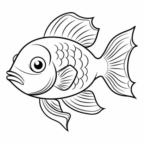 Black and White Cartoon Illustration of Cute Fish Animal Charact
