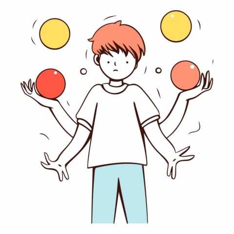 Illustration of a boy playing juggling balls on a white backgrou