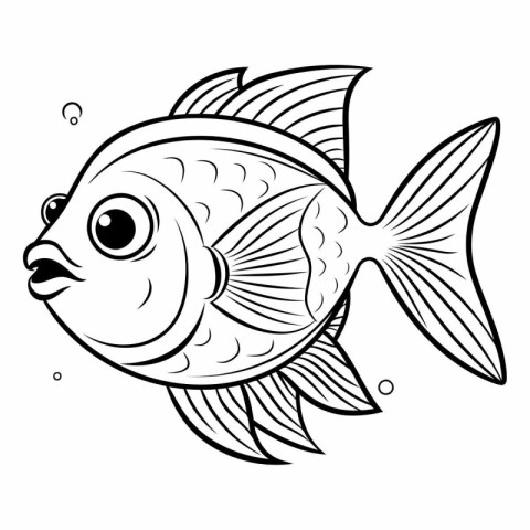 Coloring book for children: fish. Black and white vector illustr