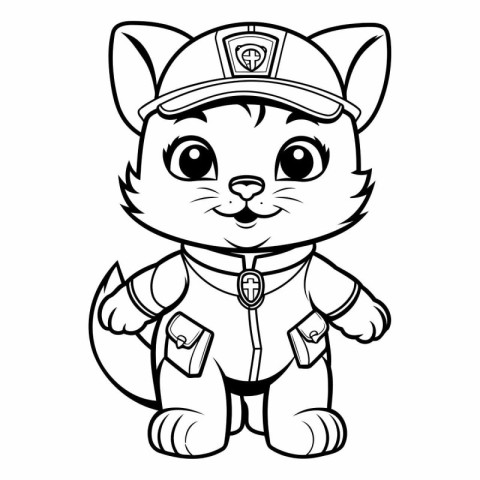 Black and White Cartoon Illustration of Cute Wildcat Animal Colo