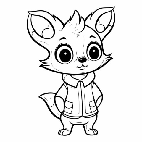 Cute Cartoon Fox Coloring Book Page for Kids Vector Illustration