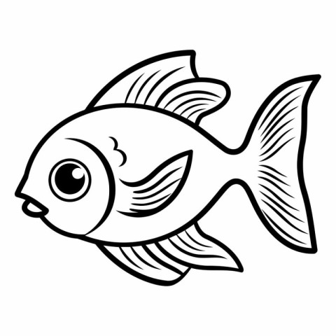 Black and White Cartoon Illustration of Cute Fish Animal Charact