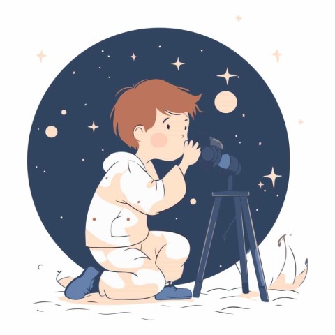 Cute little boy shooting a starry night.