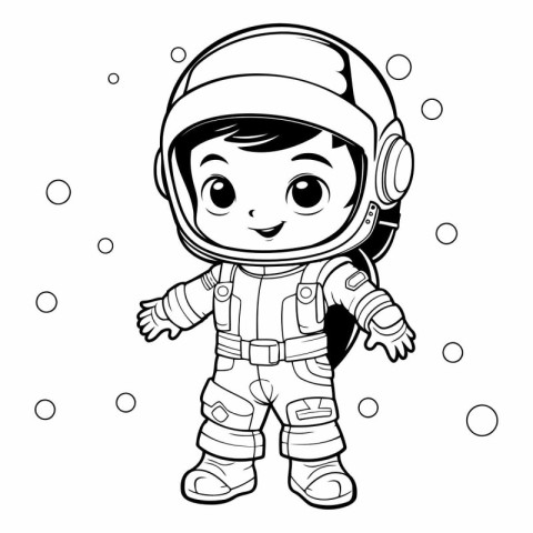 Cute cartoon astronaut in space suit for coloring book.