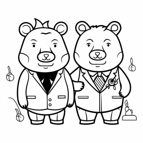 Coloring book for children: a pair of bears in a suit