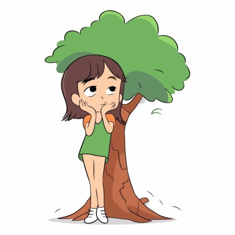 Girl thinking about tree of a girl thinking about tree.