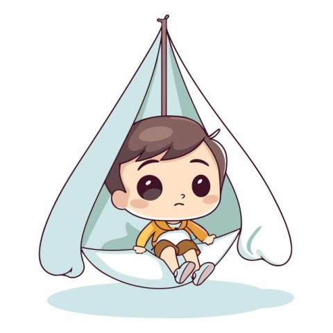 Cute baby boy sleeping in a hammock.