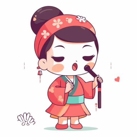 Korean girl singing a song in traditional clothes.