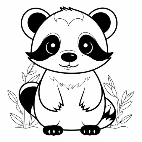 cute raccoon cartoon in black and white vector illustration grap