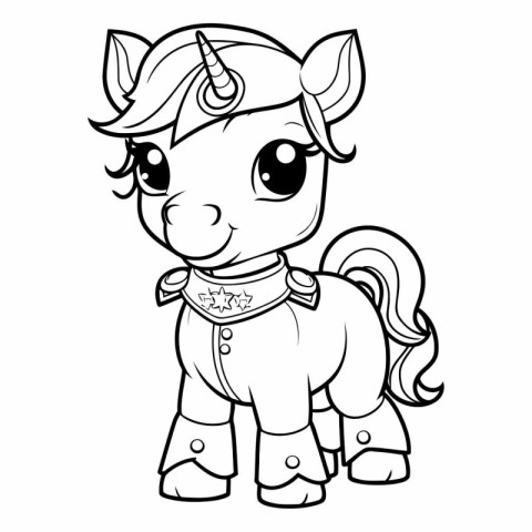 Black and White Cartoon Illustration of Cute Unicorn Fantasy Cha