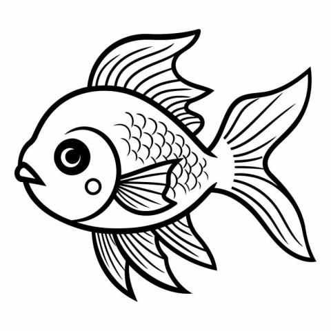 Black and White Cartoon Illustration of Cute Fish Animal Charact