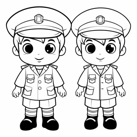 Coloring book for children: Little boy and girl in police unifor