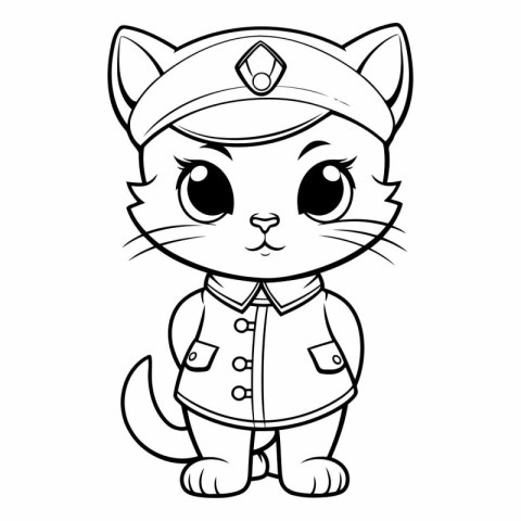 Black and White Cartoon Illustration of Cute Cat Sailor Characte