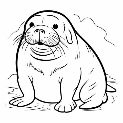 Cartoon Illustration of Cute Sea Lion Animal for Coloring Book