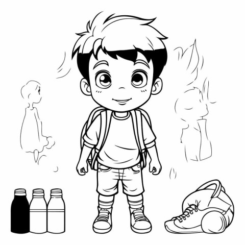 Vector illustration of a boy with a backpack and a bottle of wat