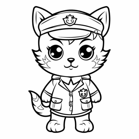 Black and White Cartoon Illustration of Cute Little Fox Sailor C