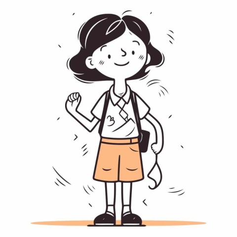 Vector illustration of happy schoolgirl with backpacks. Back to