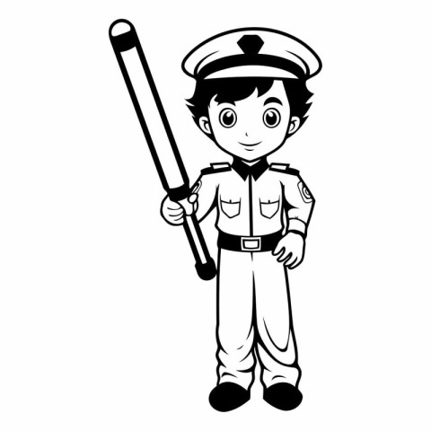 police boy with bat cartoon vector illustration graphic design v