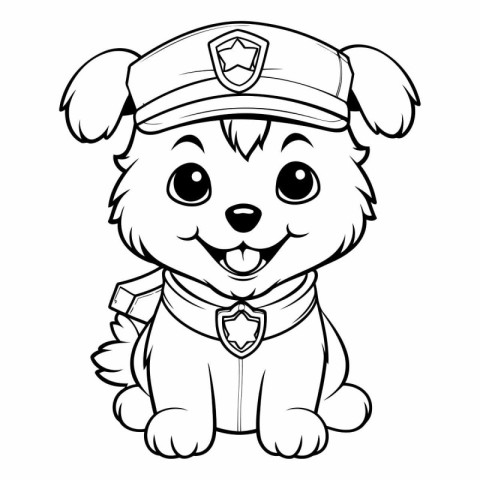 Black and White Cartoon Illustration of Cute Puppy Police Dog An