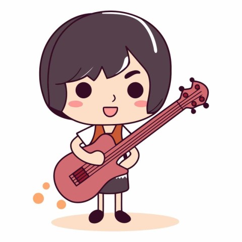 Girl playing guitar - Cute and simple cartoon style vector illus