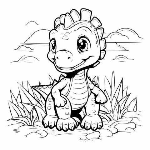 Cute Dinosaur Cartoon Character for Coloring Book.