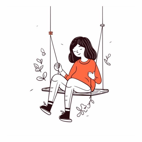 Vector illustration of a girl in a red sweater sitting on a swin