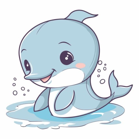 Cute little dolphin swimming in the water. Vector cartoon illust