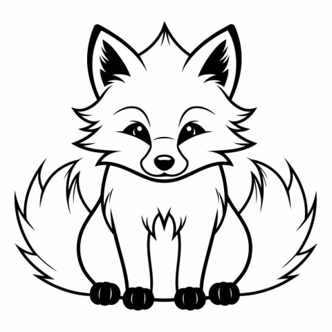 Black and White Cartoon Illustration of Cute Fox Animal for Colo