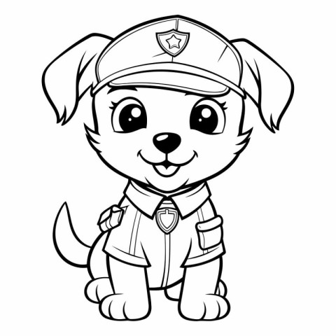 Black and White Cartoon Illustration of Cute Puppy Police Dog An