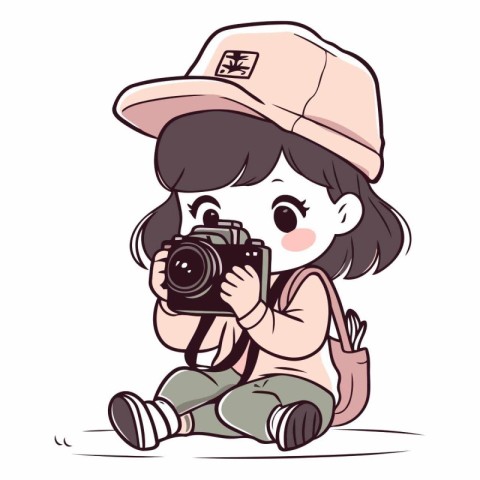 Illustration of a cute little girl taking a picture with a camer