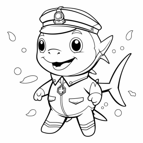 Coloring Page Outline Of a Cute Cartoon Marine Captain Character