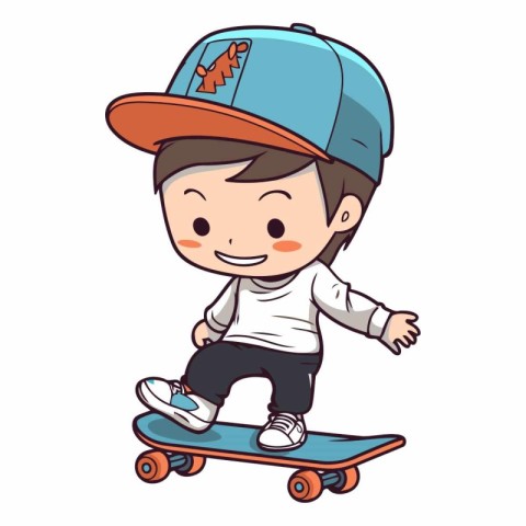 Boy riding skateboard vector illustration. Cartoon boy riding sk