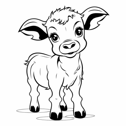 Black and White Cartoon Illustration of Cute Baby Cow for Colori