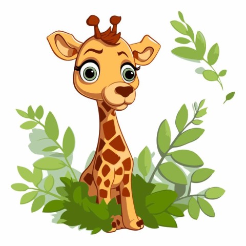 Cute giraffe in the jungle with leaves.