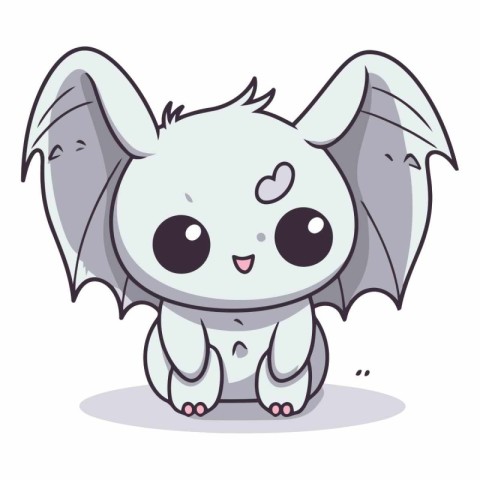 Cute cartoon kawaii bat on white background.