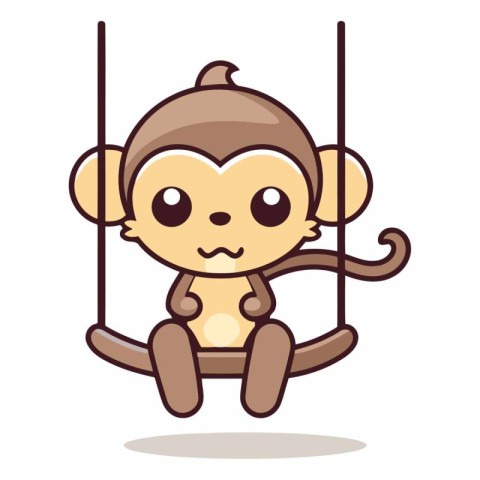 Monkey Sitting On Swing Cartoon Mascot Character Vector Illustra