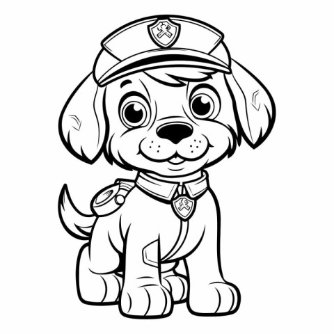 Cute cartoon dog in police cap. Vector clip art illustration.