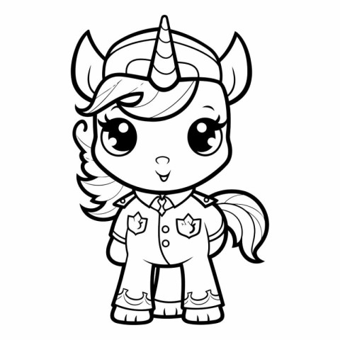 Black and White Cartoon Illustration of Cute Unicorn Fantasy Cha