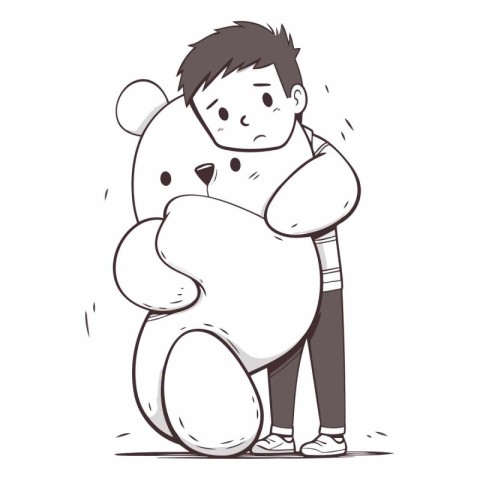 Illustration of a man hugging a teddy bear on a white background